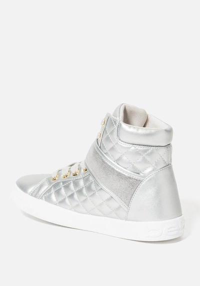 Shop Bebe Dianica Quilted High Top Sneakers In Silver