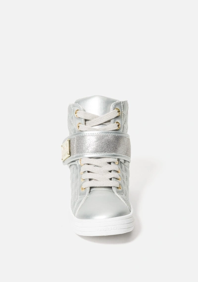 Shop Bebe Dianica Quilted High Top Sneakers In Silver