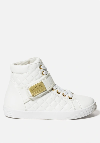 Shop Bebe Dianica Quilted High Top Sneakers In White