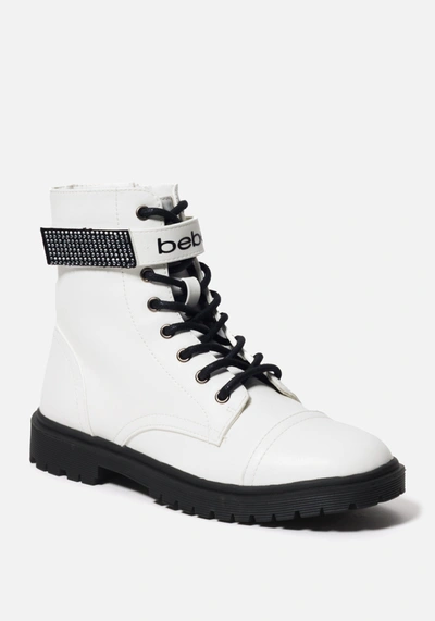 Shop Bebe Dayani Combat Boots In White Faux