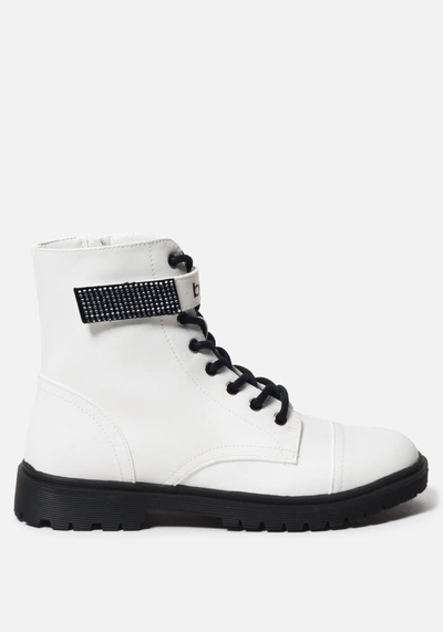 Shop Bebe Dayani Combat Boots In White Faux