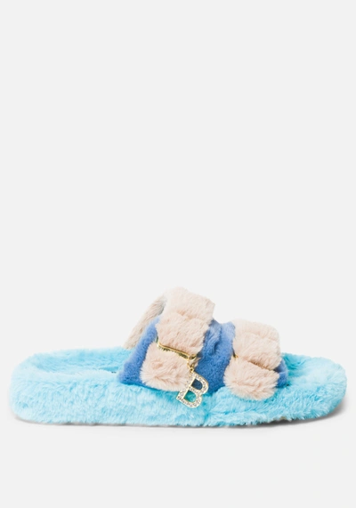 Bebe Fanny Faux Fur Slippers In Grey Blue