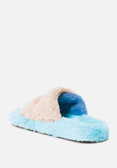 Bebe Fanny Faux Fur Slippers In Grey Blue