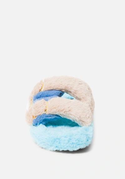 Bebe Fanny Faux Fur Slippers In Grey Blue