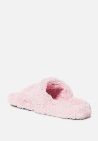 Shop Bebe Fanny Faux Fur Slippers In Pink