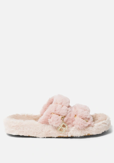 Bebe Fanny Faux Fur Slippers In Pink Grey