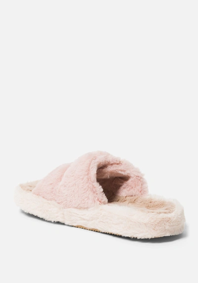 Bebe Fanny Faux Fur Slippers In Pink Grey