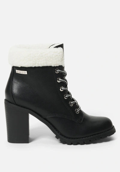 Bebe Kimmberly Lace Up Bootie In Black Faux
