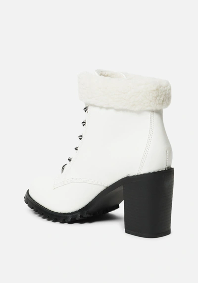 Bebe Kimmberly Lace Up Bootie In White Faux
