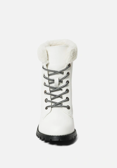 Shop Bebe Kimmberly Lace Up Bootie In White Faux