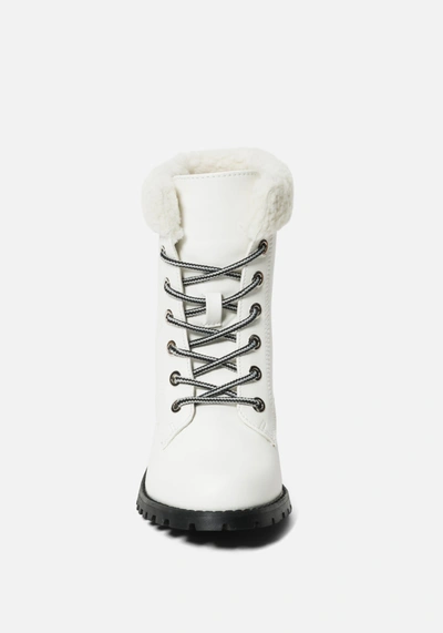 Bebe Kimmberly Lace Up Bootie In White Faux