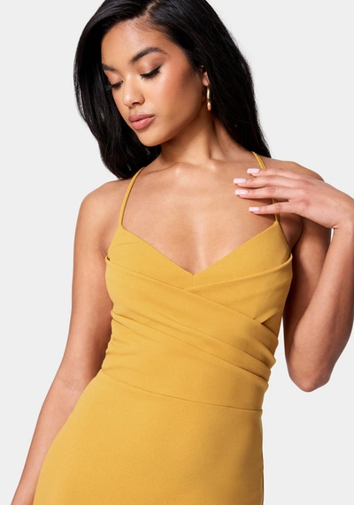 Bebe Spaghetti Strap Midi Dress In Mustard