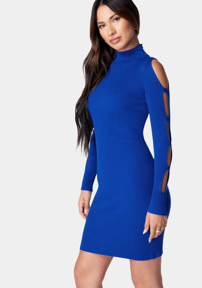 Shop Bebe Cage Sleeve Sweater Dress In Surf The Web
