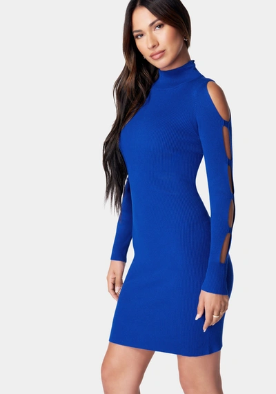 Bebe Cage Sleeve Sweater Dress In Surf The Web