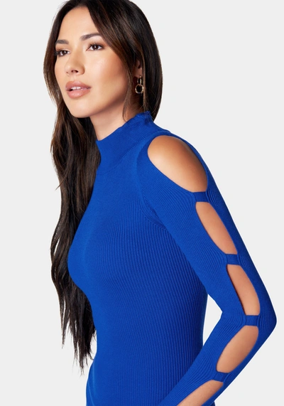 Shop Bebe Cage Sleeve Sweater Dress In Surf The Web
