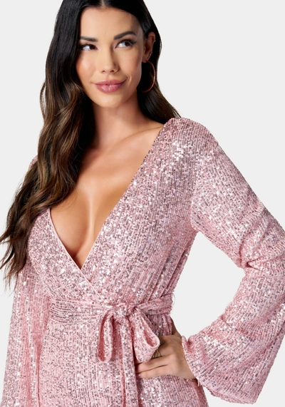 Bebe Sequin Tie Front Dress In Rose