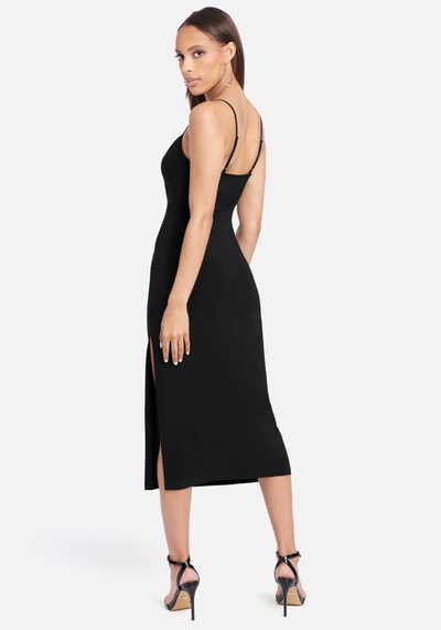 Bebe Cowl Neck Spaghetti Strap Slit Maxi In Black