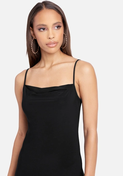 Bebe Cowl Neck Spaghetti Strap Slit Maxi In Black