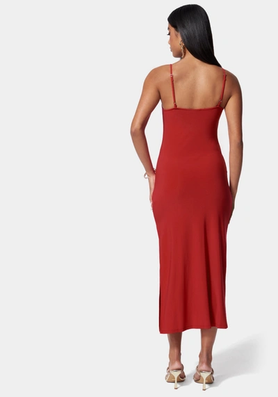 Bebe Cowl Neck Spaghetti Strap Slit Maxi In Red