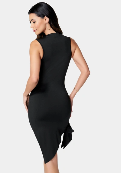 Shop Bebe Asymmetrical Hem Slinky Midi Dress In Black