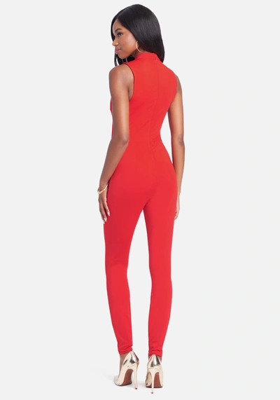 Bebe Gold Bar Detail Jumpsuit In Fiery Red