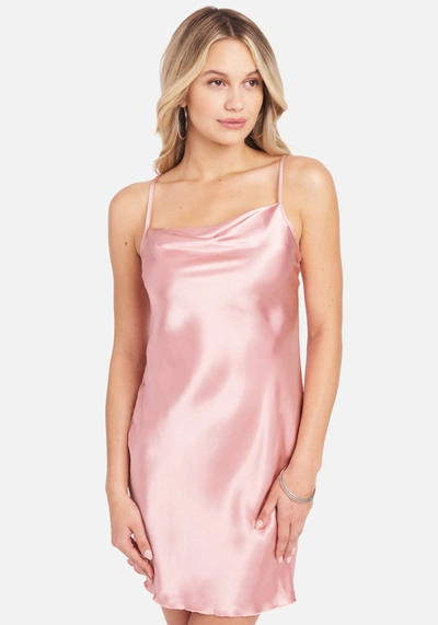 Women's Pink Satin Cowl Neck Slip Dress with Side Slit main image 0
