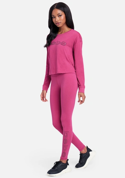 Bebe Sport Sequin Logo Legging In Festival Fuchsia