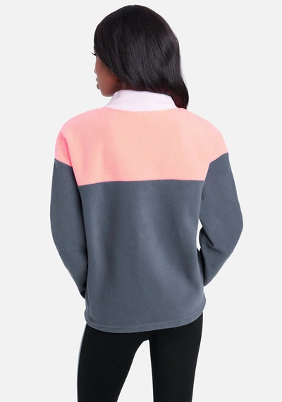 Bebe Logo Fleece Color Block Pullover In Blue Smoke
