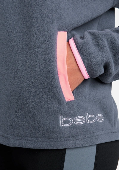 Bebe Logo Fleece Color Block Pullover In Blue Smoke