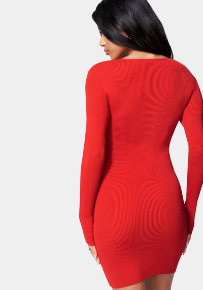 Shop Bebe Plunge Neck Lace Up Sweater Dress In Red Alert