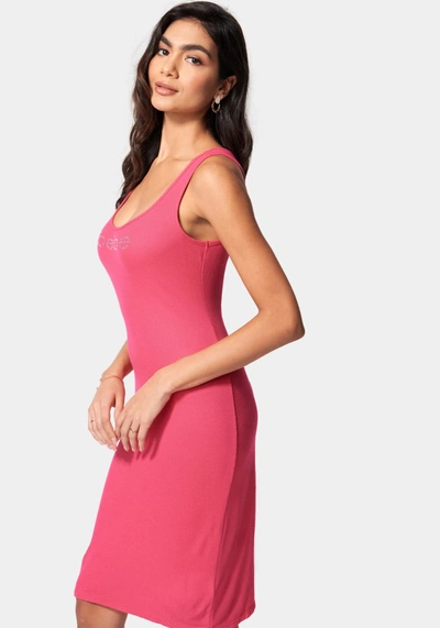Bebe Tank Logo Dress In Fuchsia