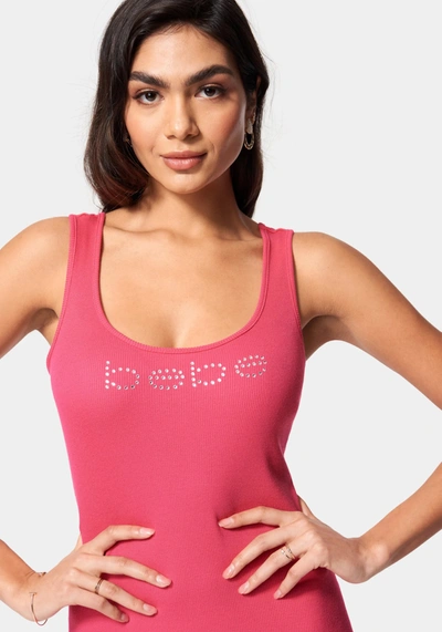 Bebe Tank Logo Dress In Fuchsia