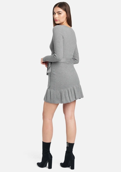 Shop Bebe Surplice Fit And Flare Sweater Dress In Heather Gray
