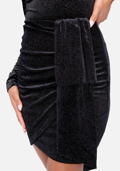 Shop Bebe Asymmetric Side Cascade Velour Skirt In Multi Color Foil