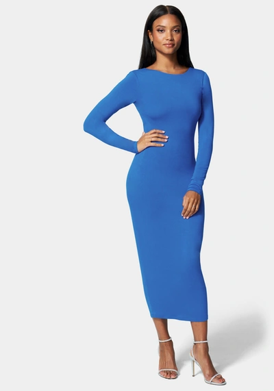 Bebe Open Back Ankle Dress In Blue Lolite