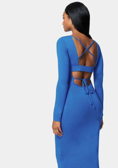Bebe Open Back Ankle Dress In Blue Lolite
