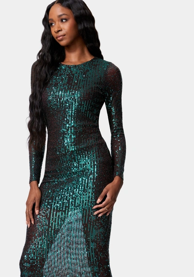 Bebe Sequin Cowl Back Midi Dress In Mint Chocolate