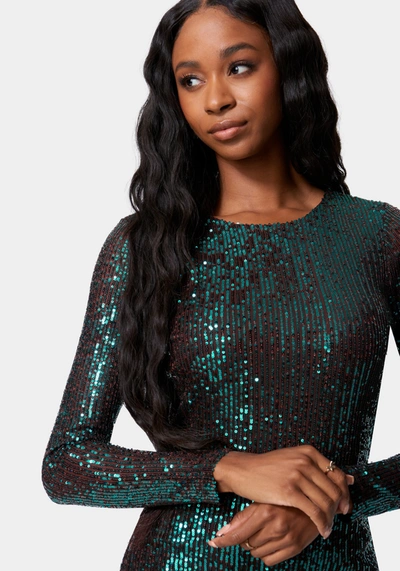 Bebe Sequin Cowl Back Midi Dress In Mint Chocolate