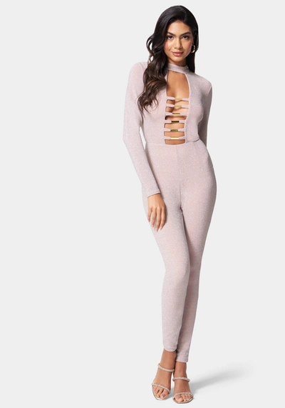 Bebe Bar Detail Jumpsuit In Blush