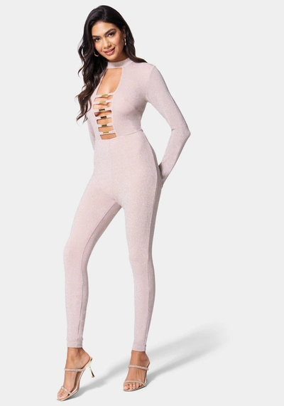 Bebe Bar Detail Jumpsuit In Blush