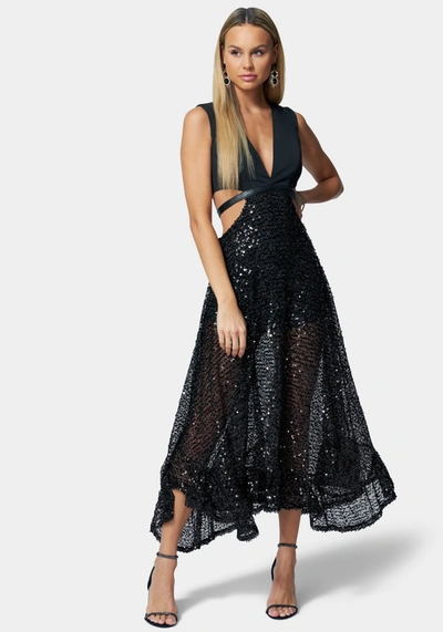 Bebe Sequin Mesh Gown In Black