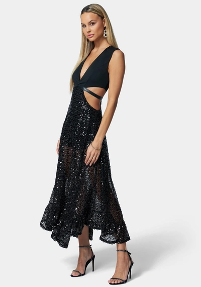 Bebe Sequin Mesh Gown In Black