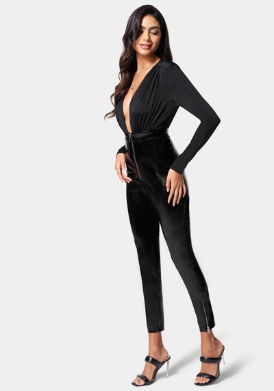 Bebe Patent Pant Catsuit In Black