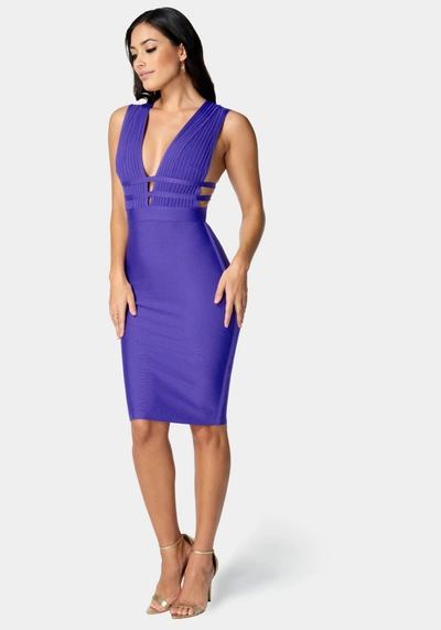 Shop Bebe Plunge Neck Bandage Dress In Purple