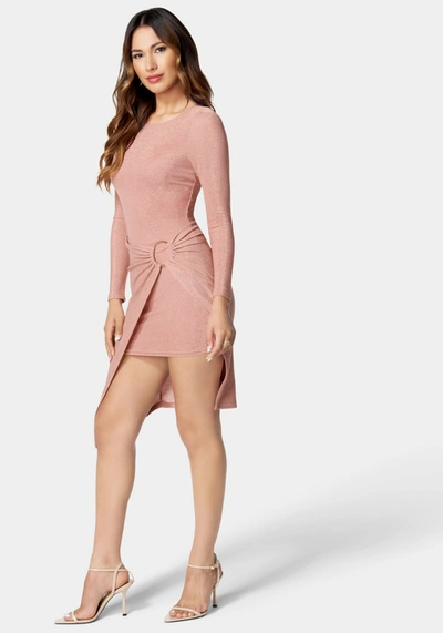 Shop Bebe Ring Detail Sparkle Knit Dress In Rose Quartz