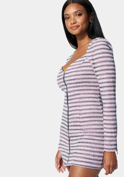 Bebe Zip Front Tweed Mini Dress In Multi