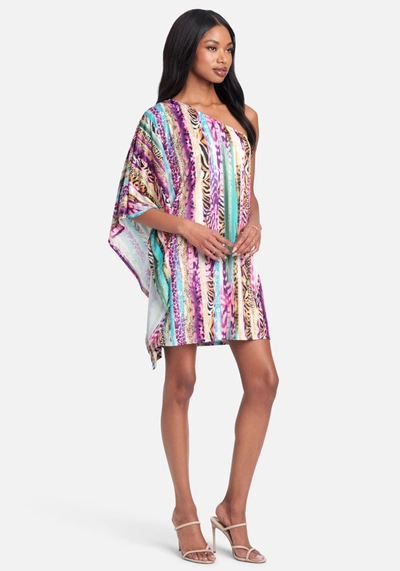 Bebe One Shoulder Printed Flowy Dress In First Impression