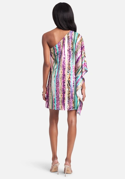Bebe One Shoulder Printed Flowy Dress In First Impression