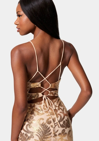 Bebe Sparkle Mesh Midi Dress In Gold