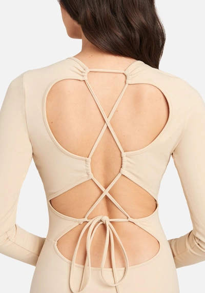 Shop Bebe Tie Back Knit Mini Dress In Frappe